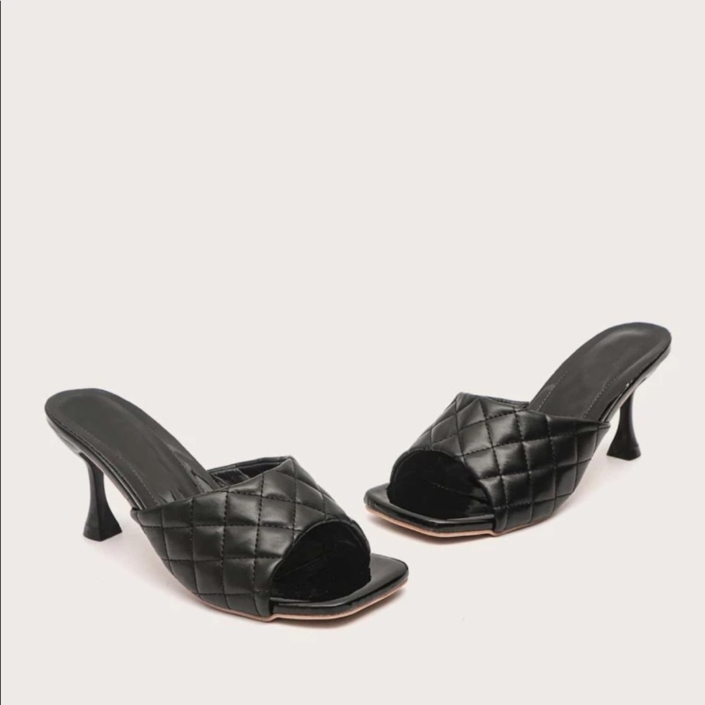 Quilted Square Front Wide Fit Heeled Mules 7.5